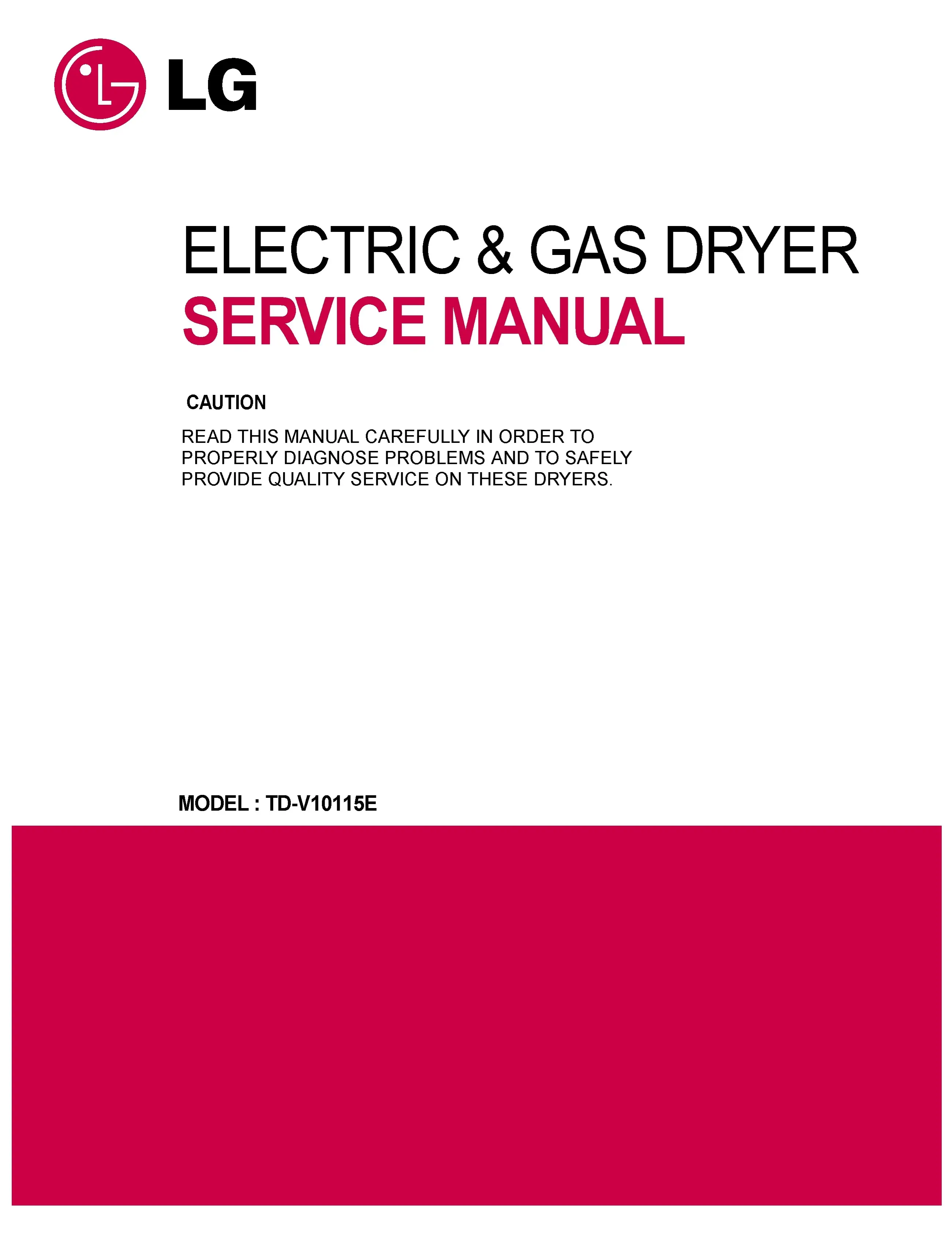 Lg td v10115e service manual cover for dryer