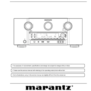Marantz av7702 service manual cover with a photograph of this device, model type and code, manual contents and modification notice.