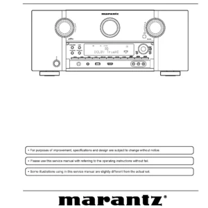 Marantz av8802 av8802a service manual cover with a photograph of this device, model type and code, manual contents and modification notice.