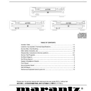 Marantz cc3000 cc4000 5 service manual cover with a photograph of this device, model type and code, manual contents and modification notice.