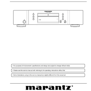 Marantz cd5005 service manual cover with a photograph of this device, model type and code, manual contents and modification notice.
