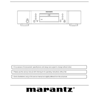 Marantz cd6004 service manual cover with a photograph of this device, model type and code, manual contents and modification notice.