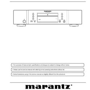 Marantz cd6005 service manual cover with a photograph of this device, model type and code, manual contents and modification notice.