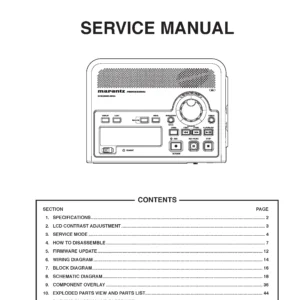 Marantz cdr310 service manual cover with a photograph of this device, model type and code, manual contents and modification notice.