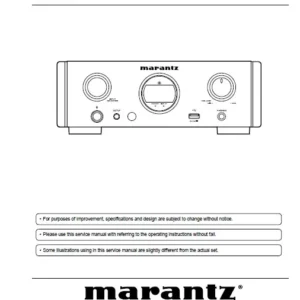 Marantz hd dac1 service manual cover with a photograph of this device, model type and code, manual contents and modification notice.