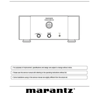 Marantz ma 9s2 service manual cover with a photograph of this device, model type and code, manual contents and modification notice.