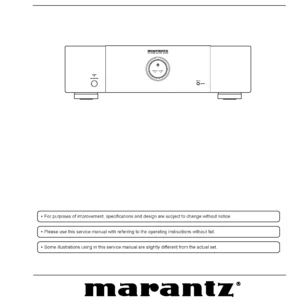 Marantz mm7025 service manual cover with a photograph of this device, model type and code, manual contents and modification notice.