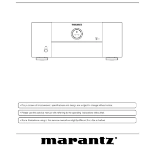 Marantz mm7055 service manual cover with a photograph of this device, model type and code, manual contents and modification notice.
