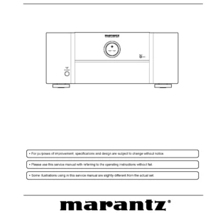 Marantz mm8077 7 service manual cover with a photograph of this device, model type and code, manual contents and modification notice.