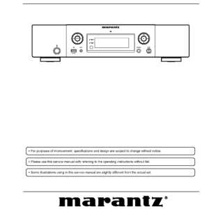 Marantz na6005 service manual cover with a photograph of this device, model type and code, manual contents and modification notice.