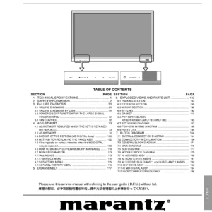 Marantz pd4201 service manual cover with a photograph of this device, model type and code, manual contents and modification notice.