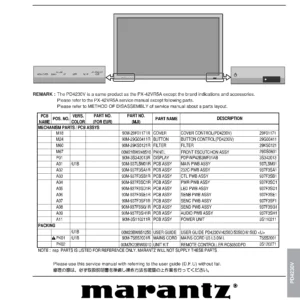 Marantz pd4230v service manual cover with a photograph of this device, model type and code, manual contents and modification notice.