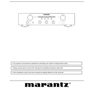 Marantz pm5004 service manual cover with a photograph of this device, model type and code, manual contents and modification notice.