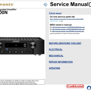 Marantz pm7000n service manual cover with a photograph of this device, model type and code, manual contents and modification notice.