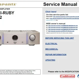 Marantz sa ki ruby service manual cover with a photograph of this device, model type and code, manual contents and modification notice.