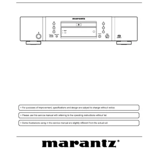 Marantz sa8005 service manual cover with a photograph of this device, model type and code, manual contents and modification notice.