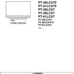 Panasonic pt 50lcx7 pt 56lcx7 pt 61lcx7 service manual cover with photo of the television, TV type, chassis code, model code, creation date and document number