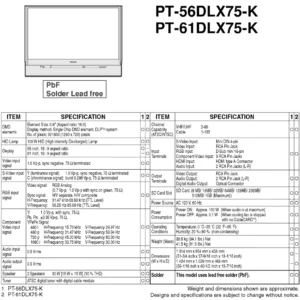 Panasonic pt 56dlx75 k pt 61dlx75 k service manual cover with photo of the television, TV type, chassis code, model code, creation date and document number