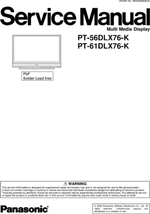 Panasonic pt 56dlx76 k pt 61dlx76 k service manual cover with photo of the television, TV type, chassis code, model code, creation date and document number