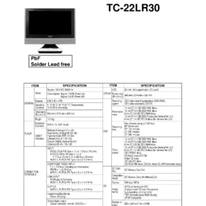 Panasonic tc 22lr30 service manual cover with photo of the television, TV type, chassis code, model code, creation date and document number
