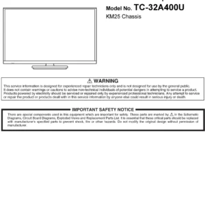 Panasonic tc 32a400u 32a410c service manual cover with photo of the television, TV type, chassis code, model code, creation date and document number