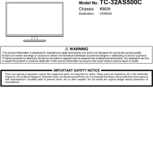 Panasonic tc 32as500 32as500c service manual cover with photo of the television, TV type, chassis code, model code, creation date and document number