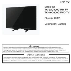 Panasonic tc 32c400 40c400 32c400c 40c400c service manual cover with photo of the television, TV type, chassis code, model code, creation date and document number
