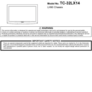Panasonic tc 32lx14 service manual cover with photo of the television, TV type, chassis code, model code, creation date and document number