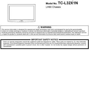 Panasonic tc 32lx1n service manual cover with photo of the television, TV type, chassis code, model code, creation date and document number