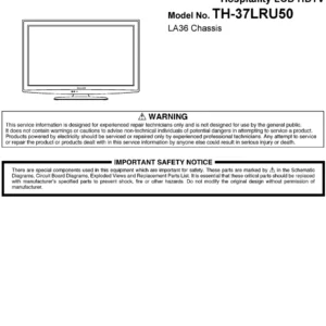 Panasonic tc 37lru50 service manual cover with photo of the television, TV type, chassis code, model code, creation date and document number