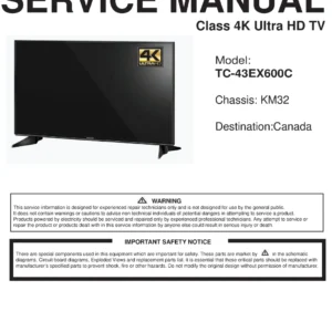 Panasonic tc 43ex600 43ex600 service manual cover with photo of the television, TV type, chassis code, model code, creation date and document number