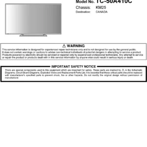 Panasonic tc 50a410 50a410c service manual cover with photo of the television, TV type, chassis code, model code, creation date and document number