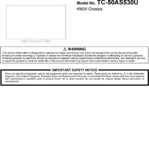 Panasonic tc 50as530u 50as540c 50as530ue service manual cover with photo of the television, TV type, chassis code, model code, creation date and document number
