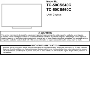 Panasonic tc 50cs560c 50cs540c service manual cover with photo of the television, TV type, chassis code, model code, creation date and document number