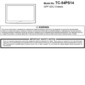 Panasonic tc 54ps14 service manual cover with photo of the television, TV type, chassis code, model code, creation date and document number