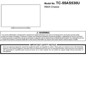 Panasonic tc 55as530u 55as540c 55as530ue service manual cover with photo of the television, TV type, chassis code, model code, creation date and document number