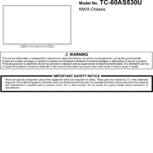 Panasonic tc 60as530u 60as540c 60as530ue service manual cover with photo of the television, TV type, chassis code, model code, creation date and document number