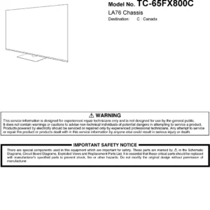 Panasonic tc 65fx800 65fx800c service manual cover with photo of the television, TV type, chassis code, model code, creation date and document number