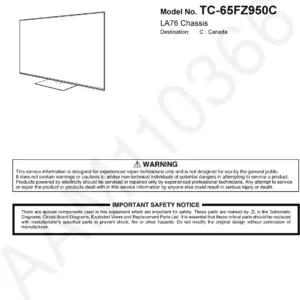 Panasonic tc 65fz950 65fz950c service manual cover with photo of the television, TV type, chassis code, model code, creation date and document number