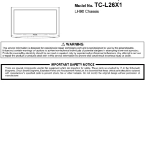 Panasonic tc l26x1 service manual cover with photo of the television, TV type, chassis code, model code, creation date and document number
