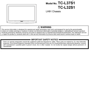 Panasonic tc l32s1 tc l37s1 service manual cover with photo of the television, TV type, chassis code, model code, creation date and document number