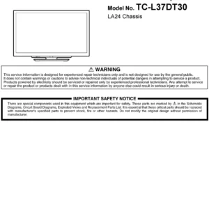 Panasonic tc l37dt30 service manual cover with photo of the television, TV type, chassis code, model code, creation date and document number