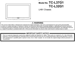 Panasonic tc l37g1 l32g1 service manual cover with photo of the television, TV type, chassis code, model code, creation date and document number