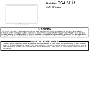 Panasonic tc l37u3 service manual cover with photo of the television, TV type, chassis code, model code, creation date and document number