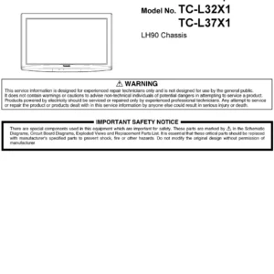 Panasonic tc l37x1 l32x1 service manual cover with photo of the television, TV type, chassis code, model code, creation date and document number