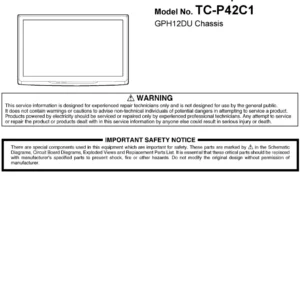Panasonic tc p42c1 service manual cover with photo of the television, TV type, chassis code, model code, creation date and document number
