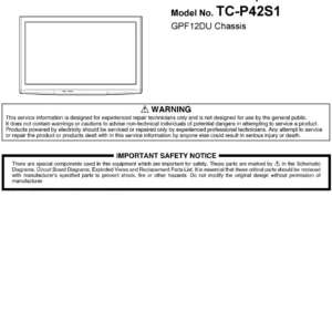 Panasonic tc p42s1 service manual cover with photo of the television, TV type, chassis code, model code, creation date and document number