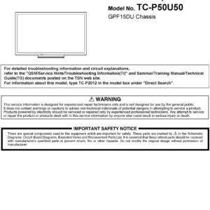 Panasonic tc p50u50 service manual cover with photo of the television, TV type, chassis code, model code, creation date and document number