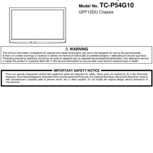 Panasonic tc p54g10 service manual cover with photo of the television, TV type, chassis code, model code, creation date and document number
