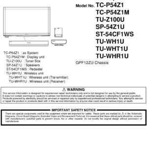 Panasonic tc p54z1 service manual cover with photo of the television, TV type, chassis code, model code, creation date and document number